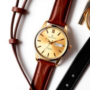 Classic Gold-Dial Leather Strap Watch